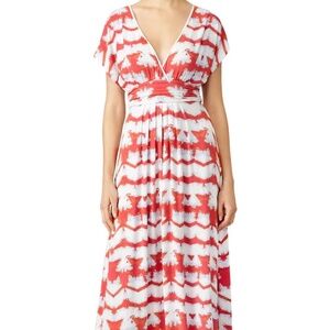 Lemon Tart Coral and White V-neck Maxi Dress Size Large Petite